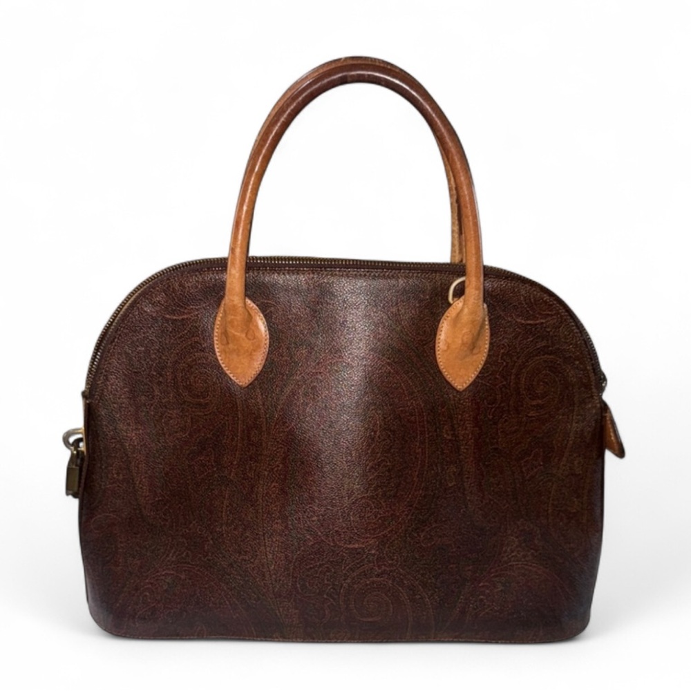 ETRO SATCHEL Brown Leather Handbag WITH LOCK AND KEY original liner inside